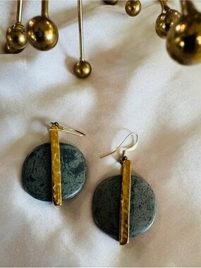 Gold & Gray Round Stone Drop Earrings - Women Jewelry - from Florence IT